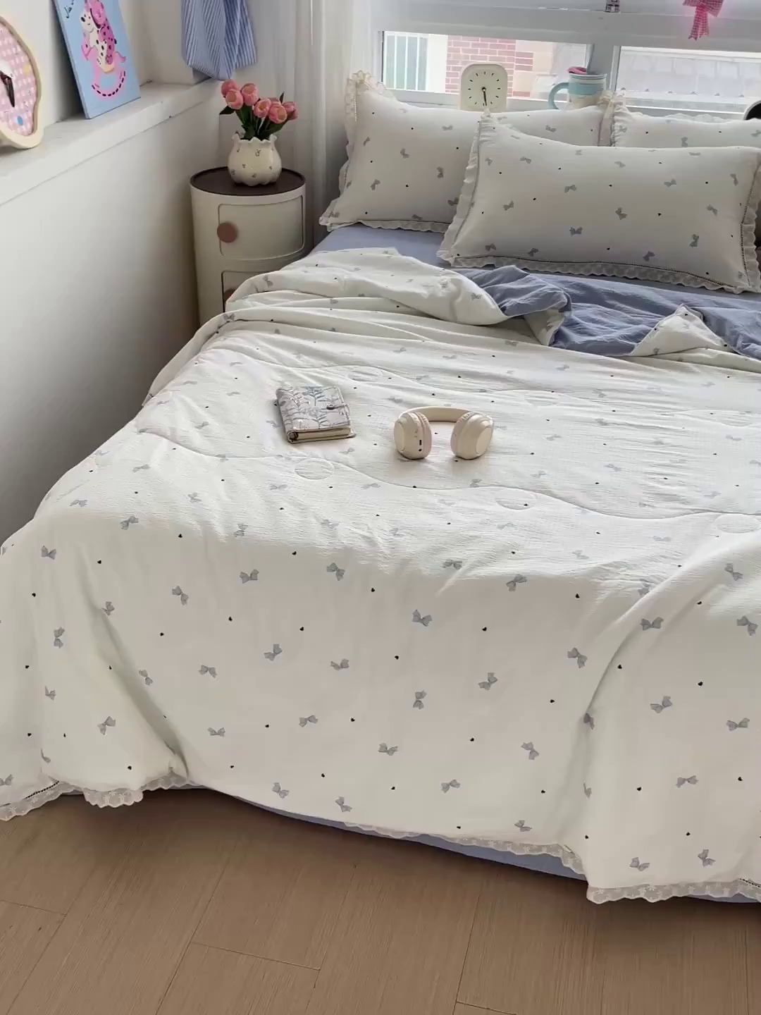 91家纺网 家纺一手货源 找家纺 梦莱斯 2025新款云感木棉皱皱纱全棉花边款夏被四件套 夏天