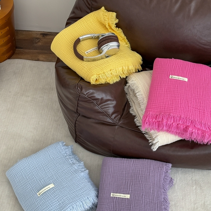 山舍家居 2025新款全棉四层纱流苏盖毯第三批 床拍图 组合