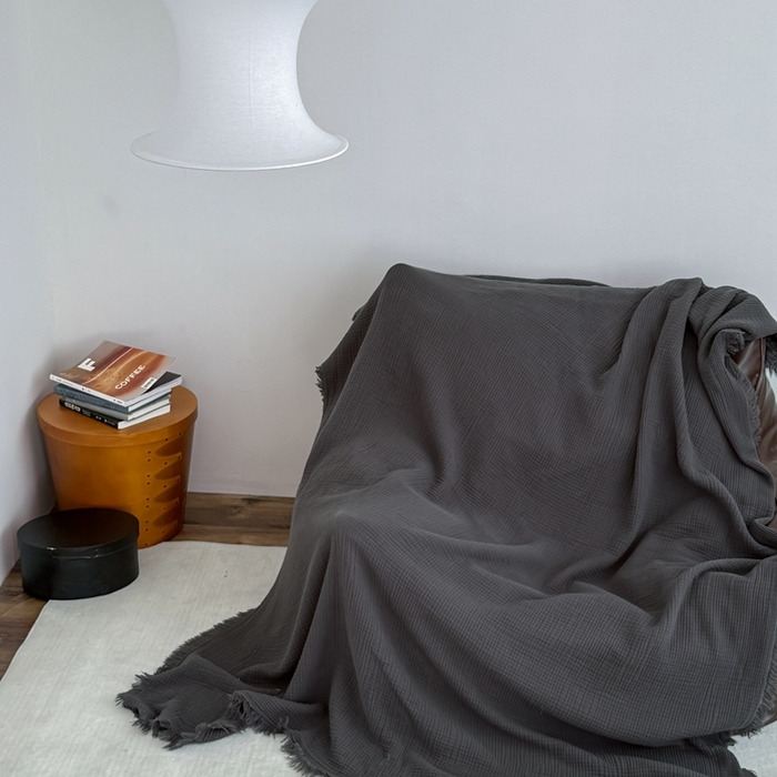 91家纺网 家纺一手货源 找家纺 （总）山舍家居 2025新款全棉四层纱流苏盖毯第三批沙发图