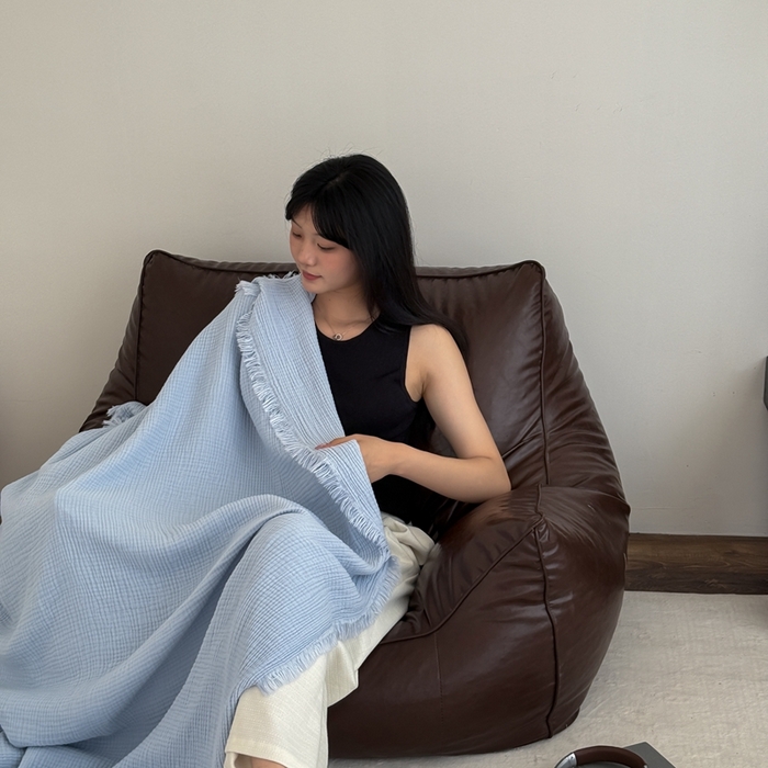 91家纺网 家纺一手货源 找家纺 （总）山舍家居 2025新款全棉四层纱流苏盖毯第三批沙发图