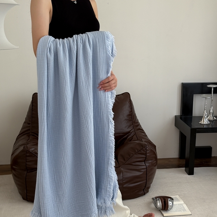 91家纺网 家纺一手货源 找家纺 （总）山舍家居 2025新款全棉四层纱流苏盖毯第三批沙发图