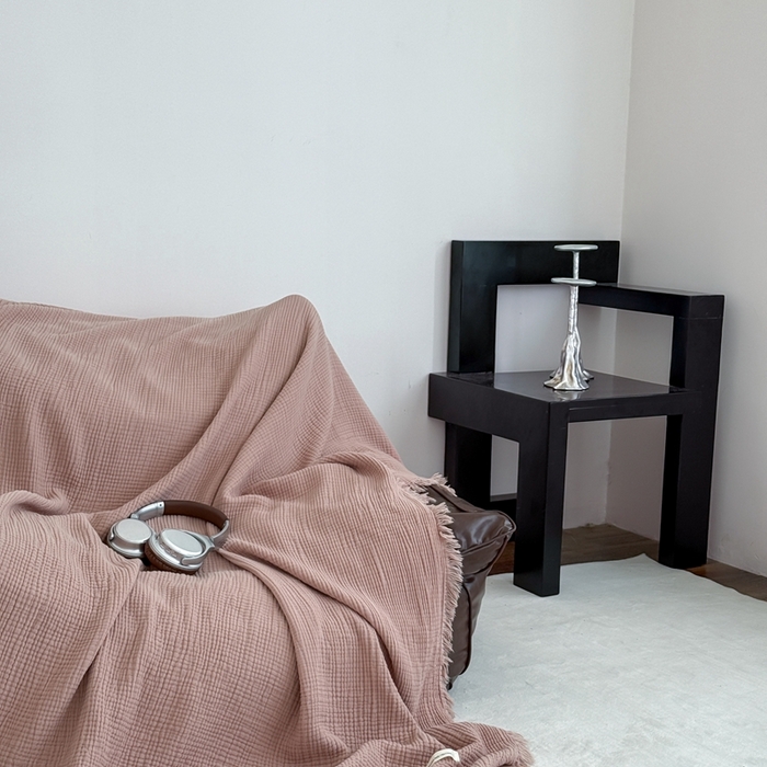 91家纺网 家纺一手货源 找家纺 山舍家居 2025新款全棉四层纱流苏盖毯第三批沙发图 琉璃色