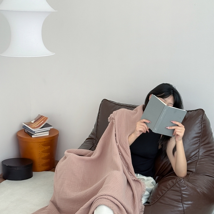 山舍家居 2025新款全棉四层纱流苏盖毯第三批沙发图 琉璃色