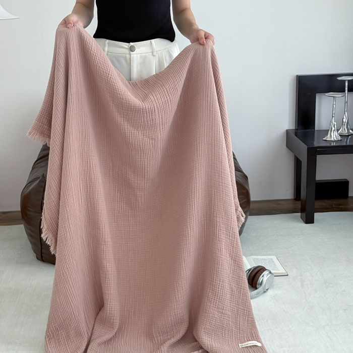 91家纺网 家纺一手货源 找家纺 山舍家居 2025新款全棉四层纱流苏盖毯第三批沙发图 琉璃色