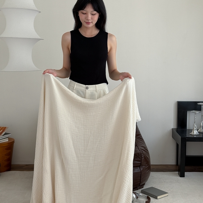 91家纺网 家纺一手货源 找家纺 山舍家居 2025新款全棉四层纱流苏盖毯第三批沙发图 奶油白