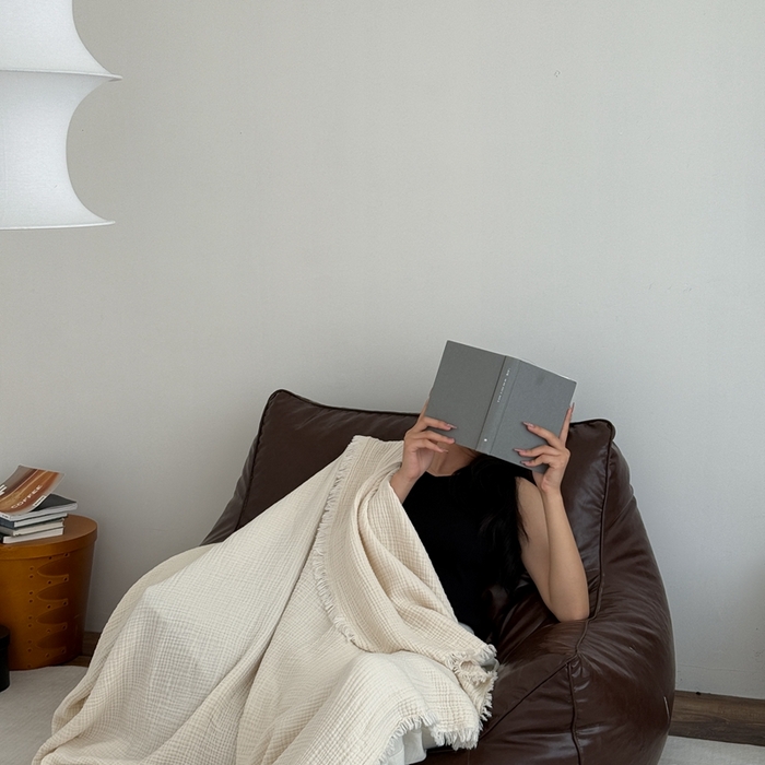 山舍家居 2025新款全棉四层纱流苏盖毯第三批沙发图 奶油白