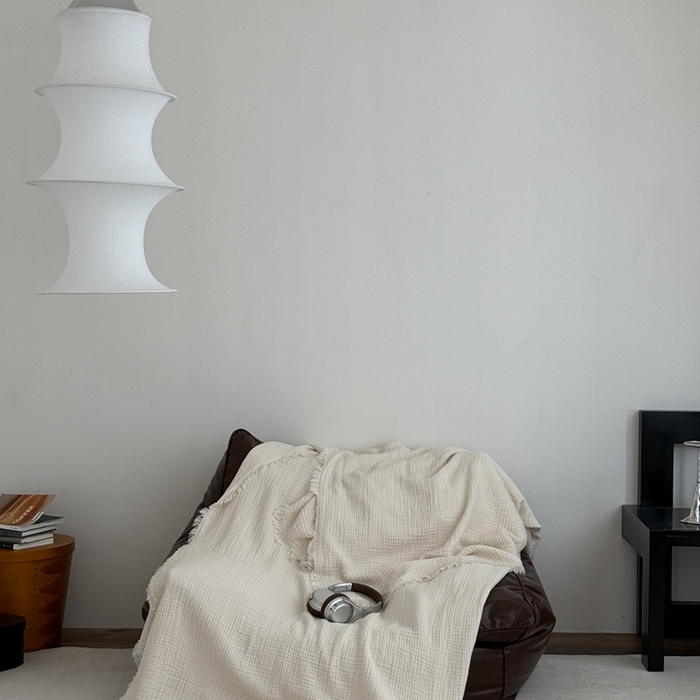 91家纺网 家纺一手货源 找家纺 山舍家居 2025新款全棉四层纱流苏盖毯第三批沙发图 奶油白