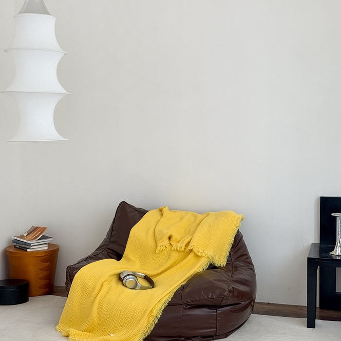 91家纺网 家纺一手货源 找家纺 山舍家居 2025新款全棉四层纱流苏盖毯第三批沙发图 柠檬黄