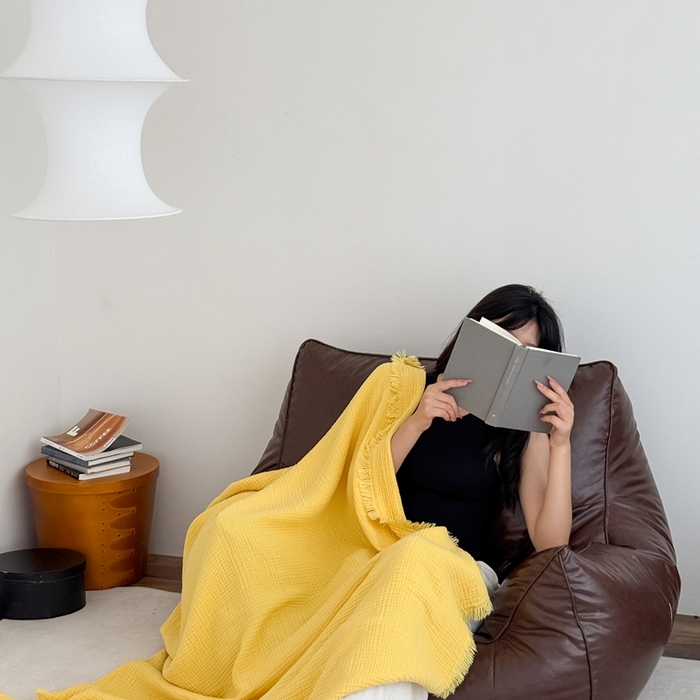 山舍家居 2025新款全棉四层纱流苏盖毯第三批沙发图 柠檬黄