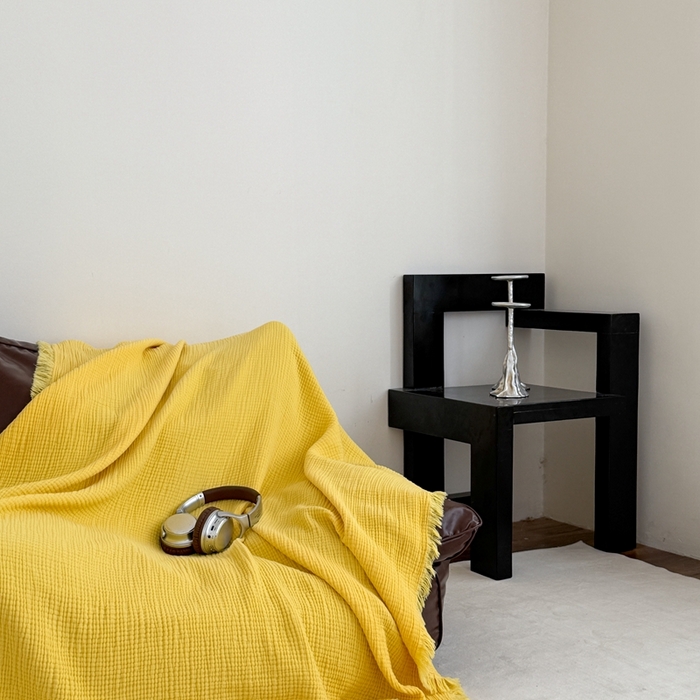 91家纺网 家纺一手货源 找家纺 山舍家居 2025新款全棉四层纱流苏盖毯第三批沙发图 柠檬黄