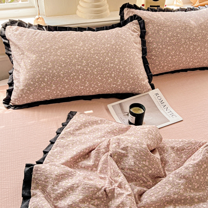 91家纺网 家纺一手货源 找家纺 仟网汇 2025新款皱皱纱赫本风花边夏被夏凉被空调被四件套 赫本风-山野栀子