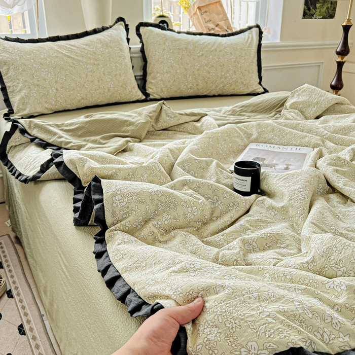91家纺网 家纺一手货源 找家纺 仟网汇 2025新款皱皱纱赫本风花边夏被夏凉被空调被四件套 赫本风-安夏