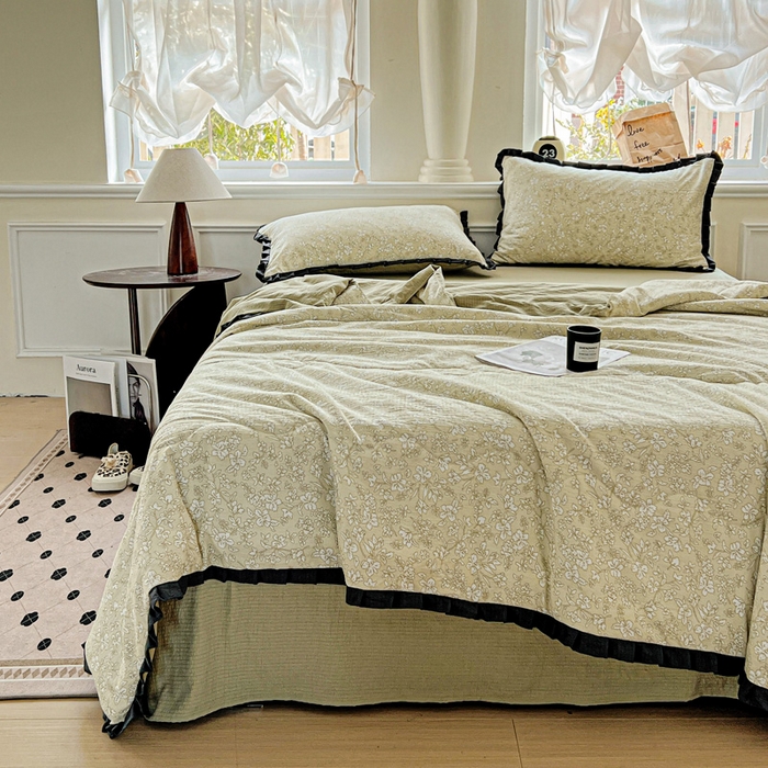 91家纺网 家纺一手货源 找家纺 仟网汇 2025新款皱皱纱赫本风花边夏被夏凉被空调被四件套 赫本风-安夏