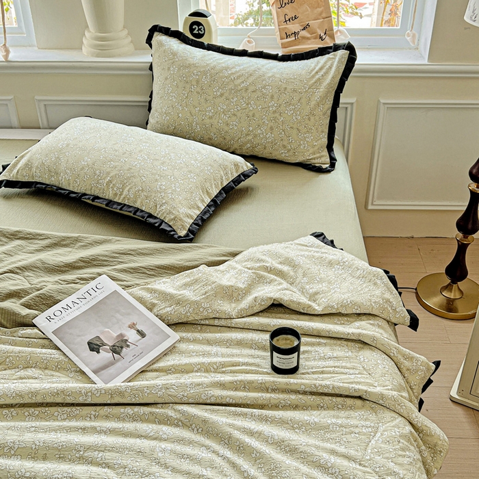 91家纺网 家纺一手货源 找家纺 仟网汇 2025新款皱皱纱赫本风花边夏被夏凉被空调被四件套 赫本风-安夏