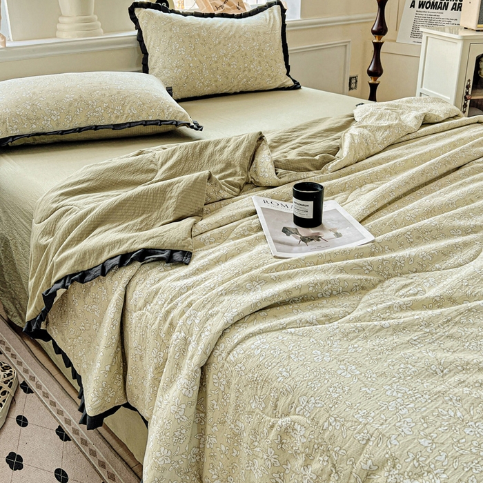 91家纺网 家纺一手货源 找家纺 仟网汇 2025新款皱皱纱赫本风花边夏被夏凉被空调被四件套 赫本风-安夏