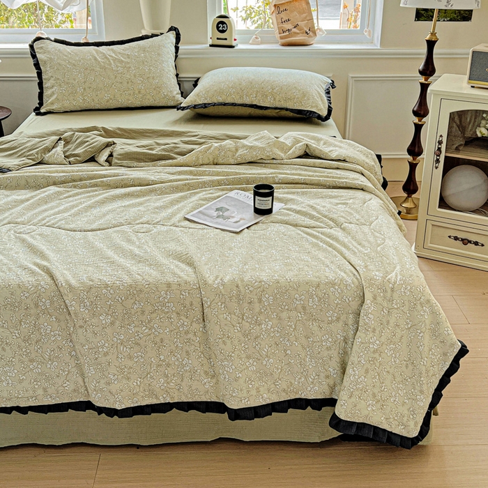 91家纺网 家纺一手货源 找家纺 仟网汇 2025新款皱皱纱赫本风花边夏被夏凉被空调被四件套 赫本风-安夏