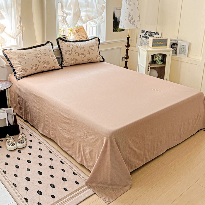 91家纺网 家纺一手货源 找家纺 仟网汇 2025新款皱皱纱赫本风花边夏被夏凉被空调被四件套 赫本风-可颂