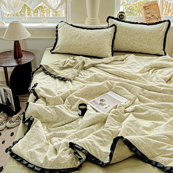 91家纺网 家纺一手货源 找家纺 仟网汇 2025新款皱皱纱赫本风花边夏被夏凉被空调被四件套 赫本风-安夏