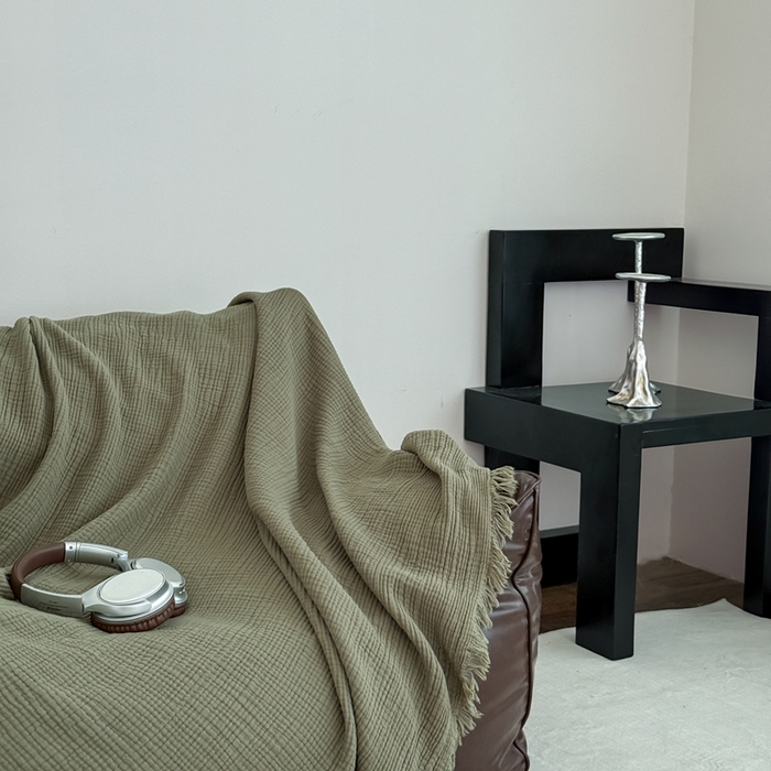 91家纺网 家纺一手货源 找家纺 山舍家居 2025新款全棉四层纱流苏盖毯第三批沙发图 松石绿