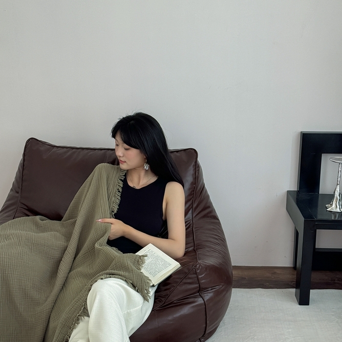 91家纺网 家纺一手货源 找家纺 山舍家居 2025新款全棉四层纱流苏盖毯第三批沙发图 松石绿