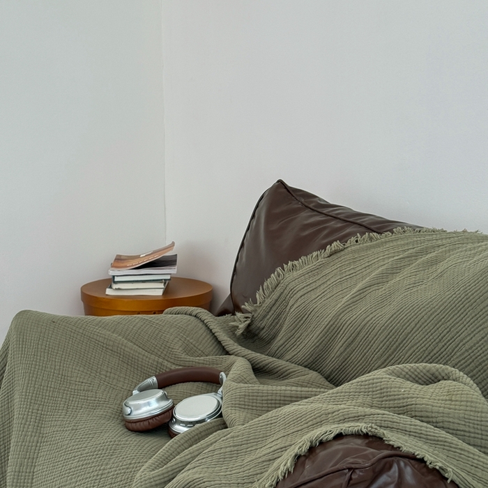 91家纺网 家纺一手货源 找家纺 山舍家居 2025新款全棉四层纱流苏盖毯第三批沙发图 松石绿