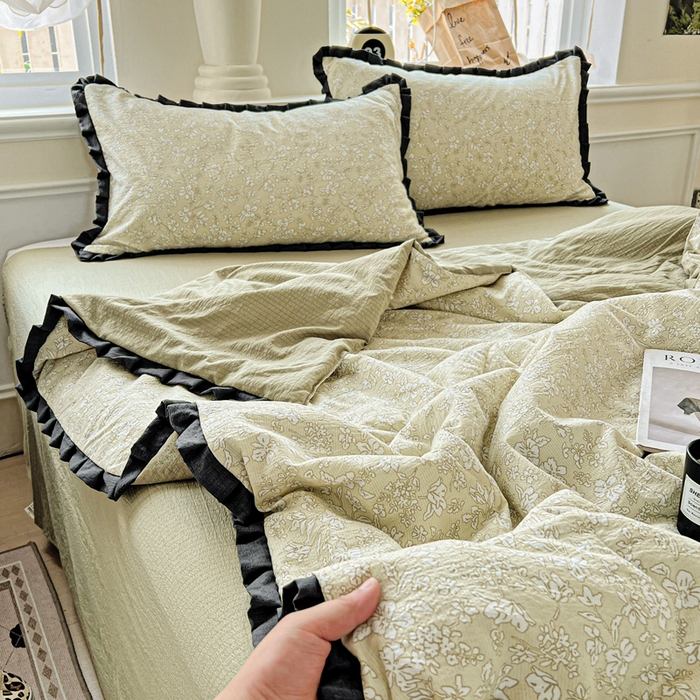 91家纺网 家纺一手货源 找家纺 仟网汇 2025新款皱皱纱赫本风花边夏被夏凉被空调被四件套 赫本风-安夏