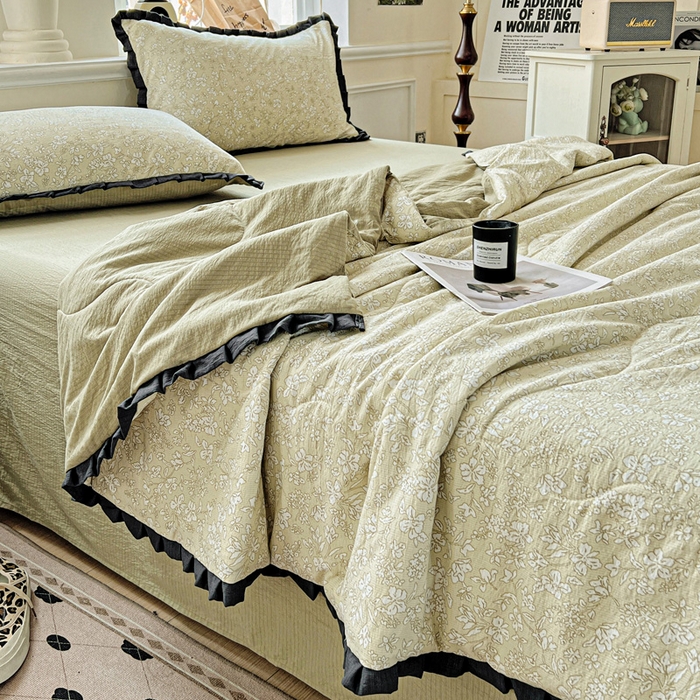 91家纺网 家纺一手货源 找家纺 仟网汇 2025新款皱皱纱赫本风花边夏被夏凉被空调被四件套 赫本风-安夏