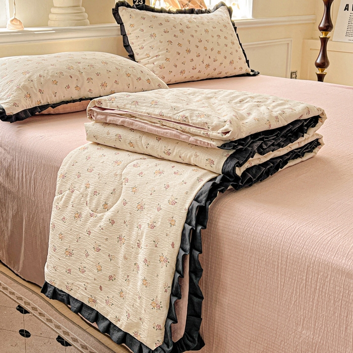 仟网汇 2025新款皱皱纱赫本风花边夏被夏凉被空调被四件套 赫本风-梦境