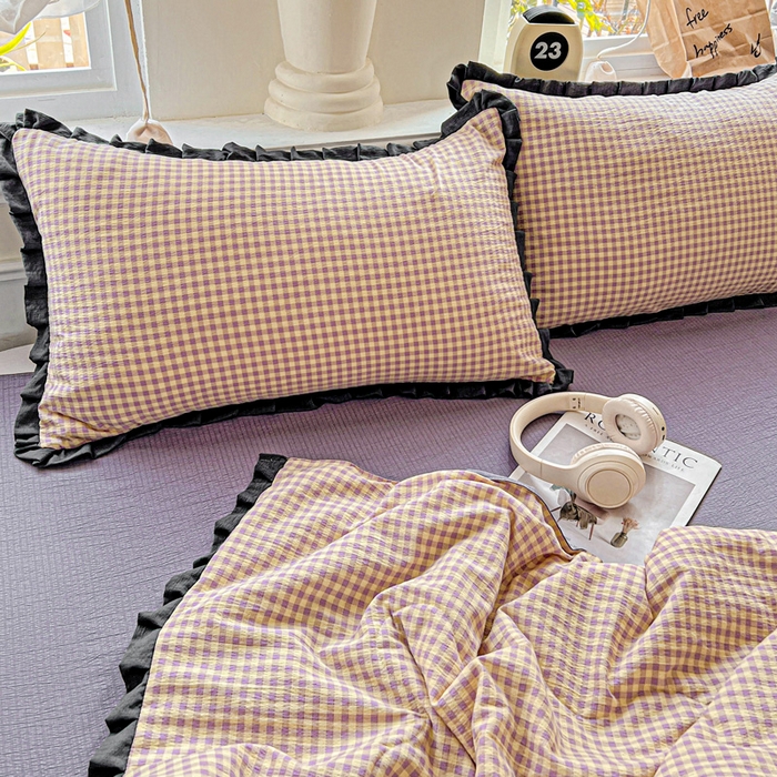 91家纺网 家纺一手货源 找家纺 仟网汇 2025新款皱皱纱赫本风花边夏被夏凉被空调被四件套 赫本风-复古格