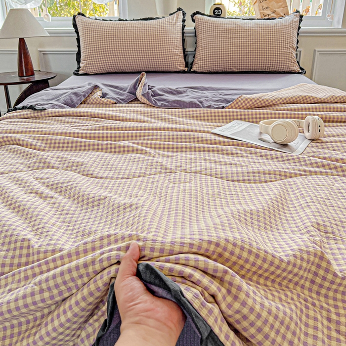 91家纺网 家纺一手货源 找家纺 仟网汇 2025新款皱皱纱赫本风花边夏被夏凉被空调被四件套 赫本风-复古格