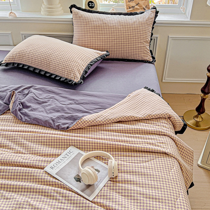 91家纺网 家纺一手货源 找家纺 仟网汇 2025新款皱皱纱赫本风花边夏被夏凉被空调被四件套 赫本风-复古格