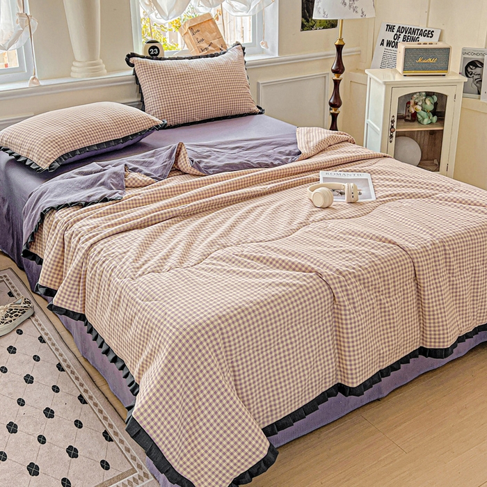 91家纺网 家纺一手货源 找家纺 仟网汇 2025新款皱皱纱赫本风花边夏被夏凉被空调被四件套 赫本风-复古格