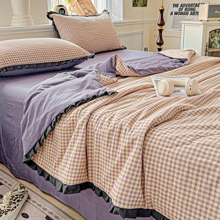 91家纺网 家纺一手货源 找家纺 仟网汇 2025新款皱皱纱赫本风花边夏被夏凉被空调被四件套 赫本风-复古格