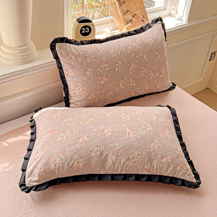 91家纺网 家纺一手货源 找家纺 仟网汇 2025新款皱皱纱赫本风花边夏被夏凉被空调被四件套 赫本风-素颜