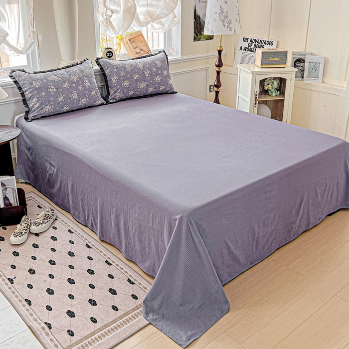 91家纺网 家纺一手货源 找家纺 仟网汇 2025新款皱皱纱赫本风花边夏被夏凉被空调被四件套 赫本风-豆蔻