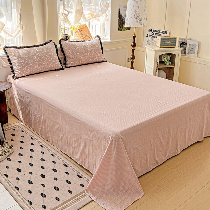 91家纺网 家纺一手货源 找家纺 仟网汇 2025新款皱皱纱赫本风花边夏被夏凉被空调被四件套 赫本风-山野栀子