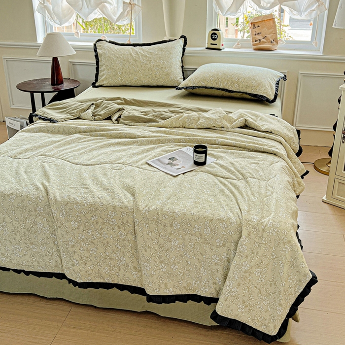 91家纺网 家纺一手货源 找家纺 仟网汇 2025新款皱皱纱赫本风花边夏被夏凉被空调被四件套 赫本风-安夏