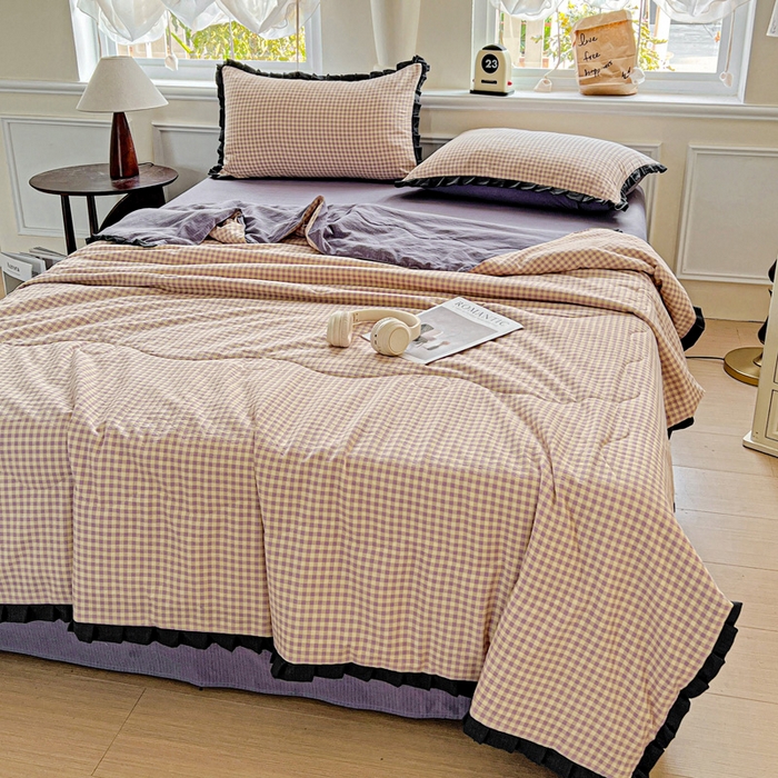 91家纺网 家纺一手货源 找家纺 仟网汇 2025新款皱皱纱赫本风花边夏被夏凉被空调被四件套 赫本风-复古格