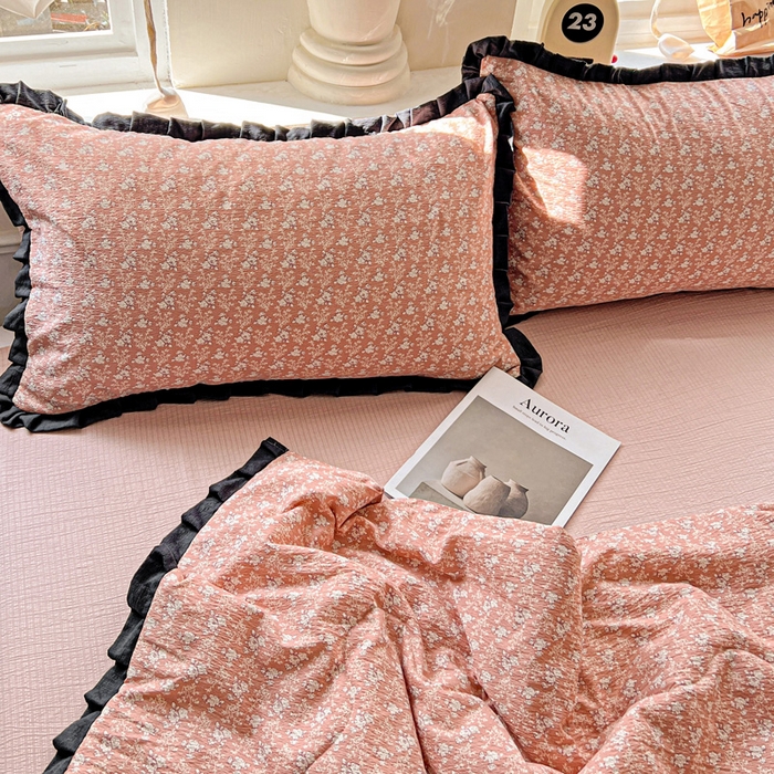 91家纺网 家纺一手货源 找家纺 仟网汇 2025新款皱皱纱赫本风花边夏被夏凉被空调被四件套 赫本风-罗曼