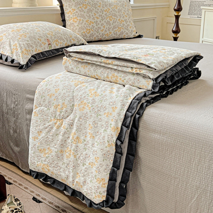 仟网汇 2025新款皱皱纱赫本风花边夏被夏凉被空调被四件套 赫本风-妮可