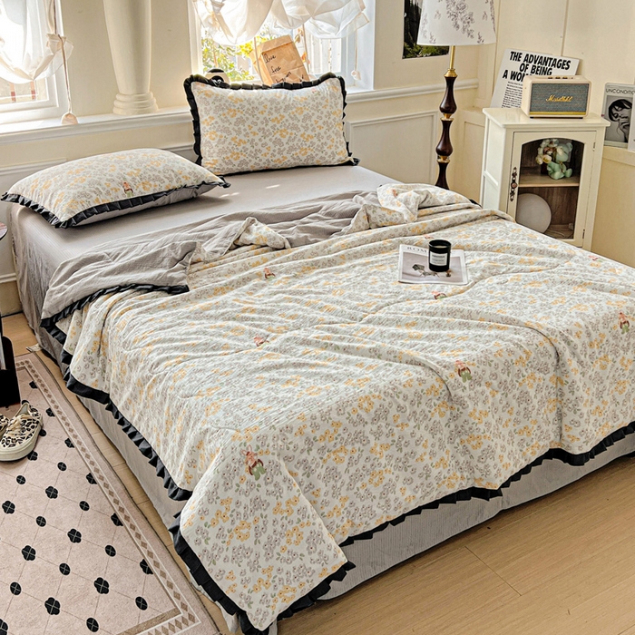 91家纺网 家纺一手货源 找家纺 仟网汇 2025新款皱皱纱赫本风花边夏被夏凉被空调被四件套 赫本风-妮可