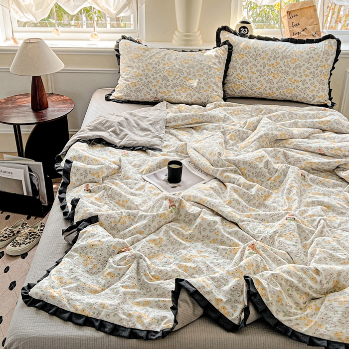 91家纺网 家纺一手货源 找家纺 仟网汇 2025新款皱皱纱赫本风花边夏被夏凉被空调被四件套 赫本风-妮可