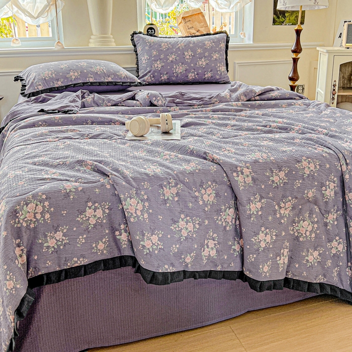 91家纺网 家纺一手货源 找家纺 （总）仟网汇 2025新款皱皱纱赫本风花边夏被夏凉被空调被四件套