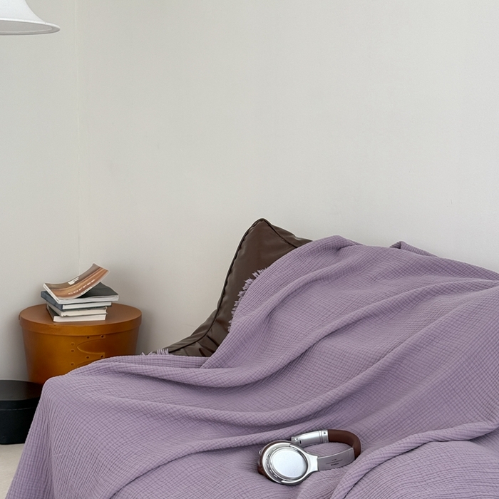 91家纺网 家纺一手货源 找家纺 山舍家居 2025新款全棉四层纱流苏盖毯第三批沙发图 烟紫