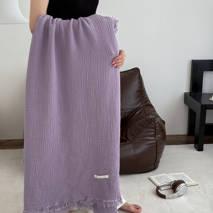 91家纺网 家纺一手货源 找家纺 山舍家居 2025新款全棉四层纱流苏盖毯第三批沙发图 烟紫