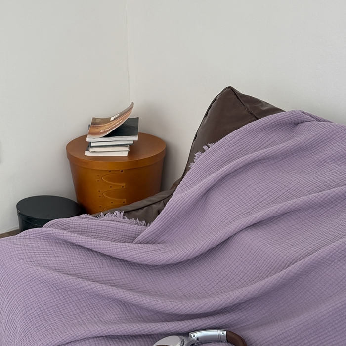 91家纺网 家纺一手货源 找家纺 山舍家居 2025新款全棉四层纱流苏盖毯第三批沙发图 烟紫
