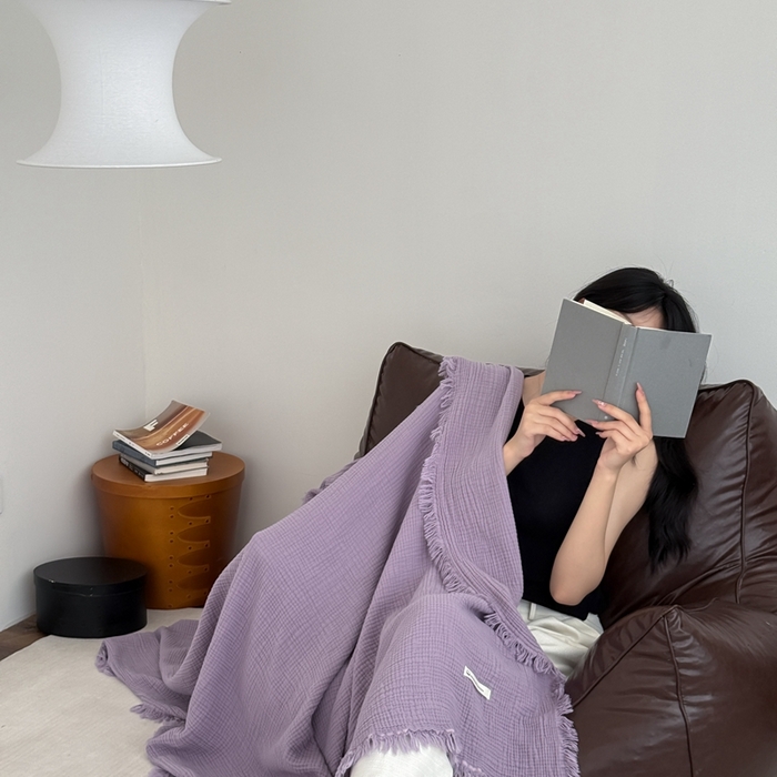 山舍家居 2025新款全棉四层纱流苏盖毯第三批沙发图 烟紫