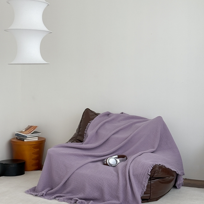 91家纺网 家纺一手货源 找家纺 山舍家居 2025新款全棉四层纱流苏盖毯第三批沙发图 烟紫