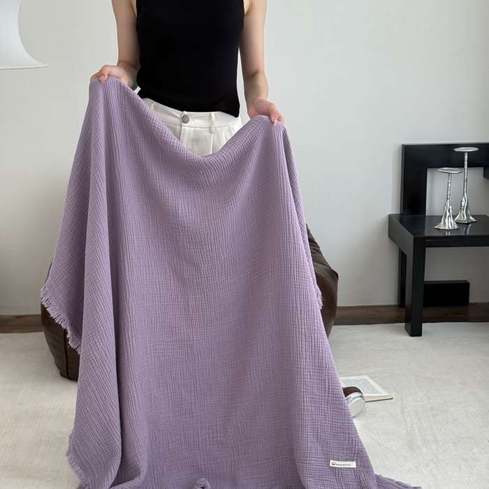 91家纺网 家纺一手货源 找家纺 山舍家居 2025新款全棉四层纱流苏盖毯第三批沙发图 烟紫