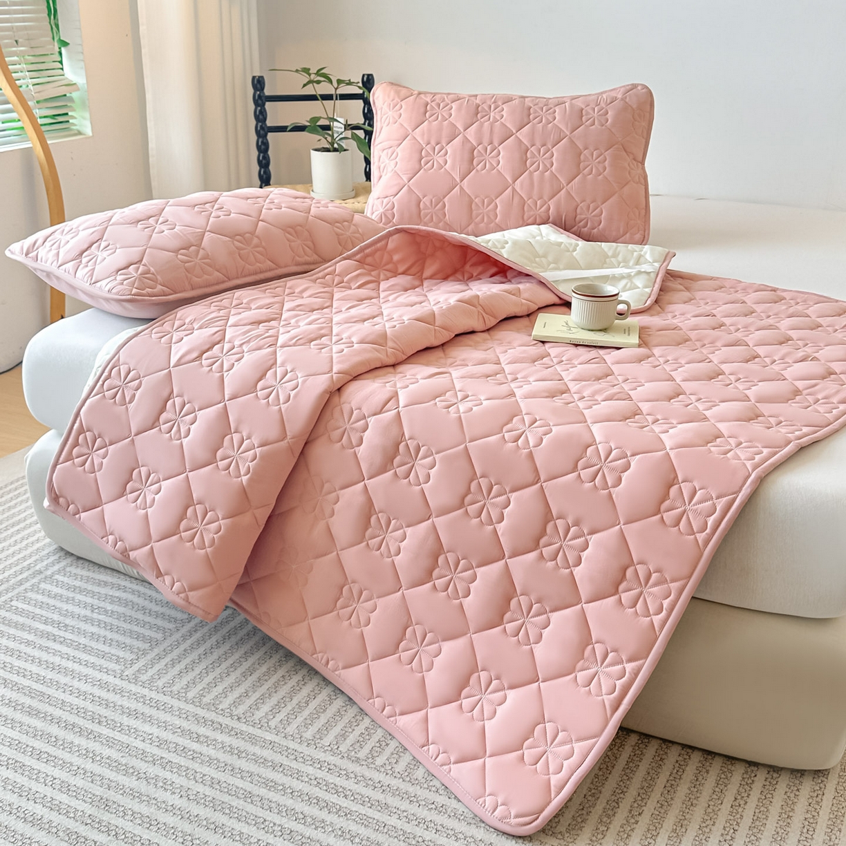 91家纺网 家纺一手货源 找家纺 恒尚居 2025新款大豆抗菌床垫床护垫软垫床褥子防滑学生软床垫四季款-格林 格林-豆粉